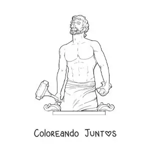 Imagen para colorear de Hefesto el dios griego realista con su martillo
