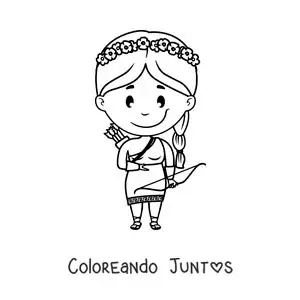 Imagen para colorear de la diosa Artemisa animada kawaii