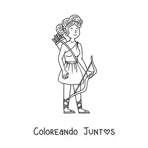 Imagen para colorear de Artemisa animada con su arco y flechas