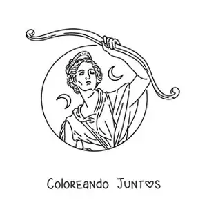 Imagen para colorear de la diosa Diana con su arco