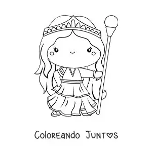 Imagen para colorear de la diosa griega Hera animada kawaii