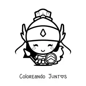 Imagen para colorear de Atenea y su casco de guerrera kawaii