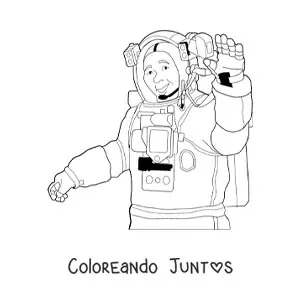 Imagen para colorear de un astronauta realista saludando