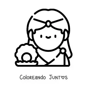Imagen para colorear de la diosa del amor Afrodita animada fácil con una concha marina