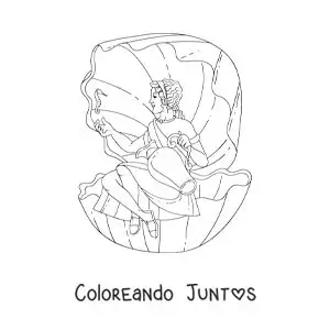 Imagen para colorear de Afrodita la diosa sentada en una concha marina