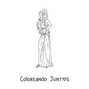 Imagen para colorear de Afrodita la diosa de la belleza animada con su túnica
