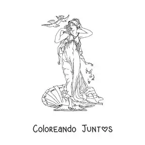 Imagen para colorear del nacimiento de Venus la diosa del amor