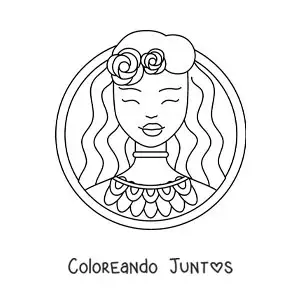Imagen para colorear del rostro animado de Afrodita la diosa de la belleza