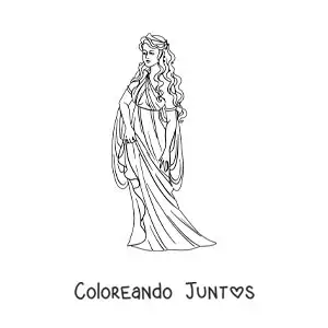 Imagen para colorear de Afrodita la diosa del amor animada con su túnica