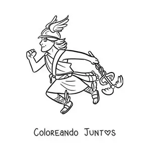 Imagen para colorear del dios Hermes animado kawaii volando con sus sandalias aladas