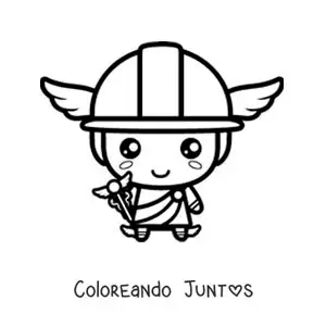 Imagen para colorear de Hermes kawaii con su casco y su bastón