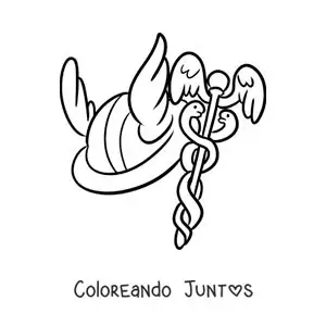 Imagen para colorear del casco alado de Hermes y el caduceo