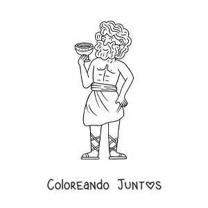 Imagen para colorear de Dionisio animado bebiendo una copa de vino