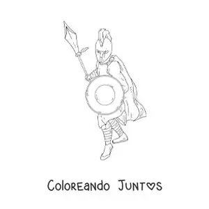 Imagen para colorear del dios Ares realista con su escudo y su lanza