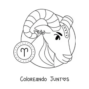 Imagen para colorear del carnero del signo aries animado