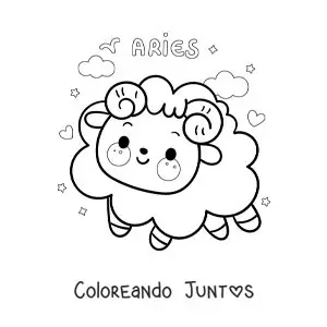 Imagen para colorear de carnero del signo aries kawaii