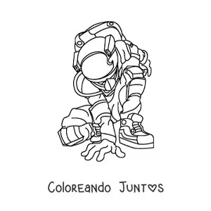 Imagen para colorear de un astronauta en traje espacial agachado