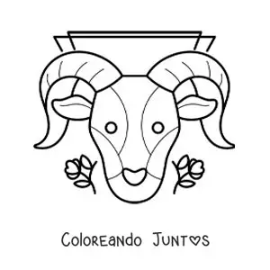 Imagen para colorear de carnero del signo zodiacal aries con flores