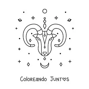 Imagen para colorear del carnero del signo aries con estrellas y astros