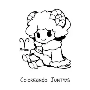 Imagen para colorear de personaje del signo aries kawaii animado