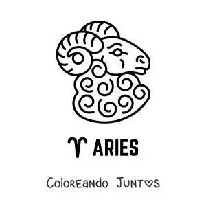 Imagen para colorear de carnero de aries animado con la letra mu y el nombre