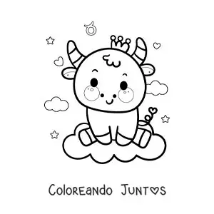 Imagen para colorear de toro del signo tauro animado kawaii con su símbolo