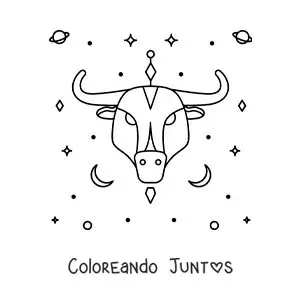 Imagen para colorear del toro del signo tauro con estrellas y astros