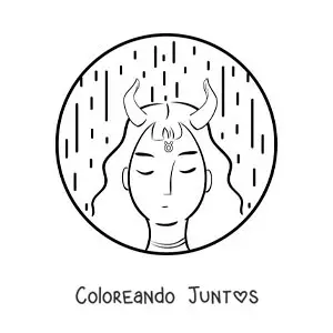 Imagen para colorear de chica tauro animada con el símbolo del signo