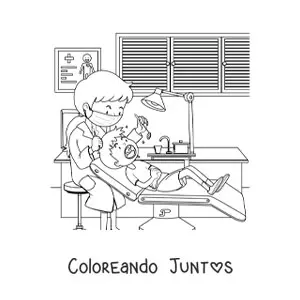 Mujer dentista y niño en el consultorio
