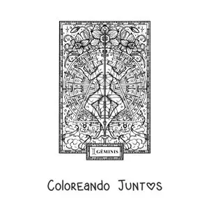 Imagen para colorear de carta del signo zodiacal géminis