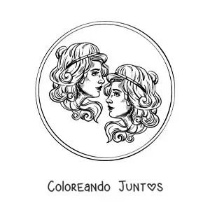 Imagen para colorear de mujeres gemelas del signo géminis realistas