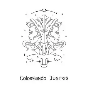 Imagen para colorear de los gemelos de géminis con su signo