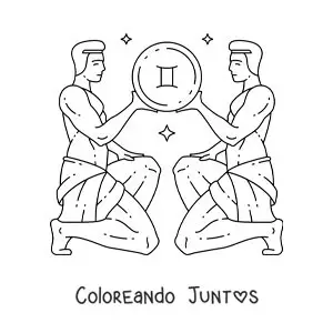 Imagen para colorear de los gemelos de géminis animados con su símbolo