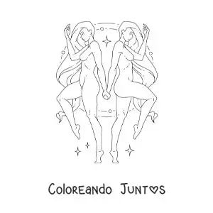 Imagen para colorear de dos mujeres del signo géminis
