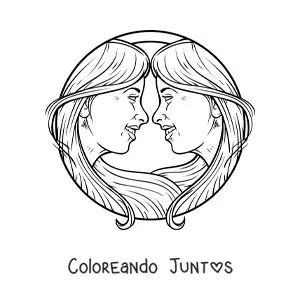 Imagen para colorear del rostro de dos chicas realistas del signo géminis