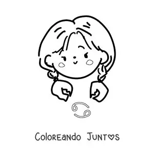 Imagen para colorear de chica del signo cáncer kawaii