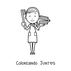 Imagen para colorear de una dentista con implementos de higiene dental
