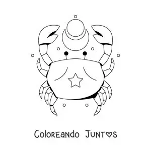 Imagen para colorear de cangrejo del signo cáncer animado con estrellas