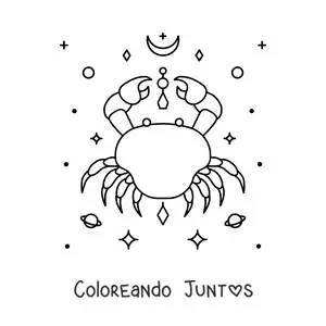 Imagen para colorear del cangrejo de cáncer con estrellas y astros