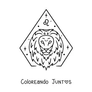 Imagen para colorear de león del signo zodiacal leo fácil con su símbolo y estrellas