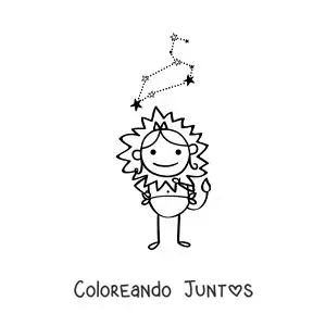 Imagen para colorear de caricatura de un personaje del signo leo con su constelación