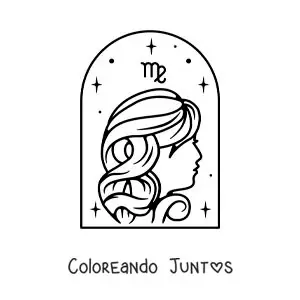 Imagen para colorear de chica del signo virgo con su símbolo y estrellas