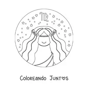Imagen para colorear de mujer del signo virgo animada con estrellas