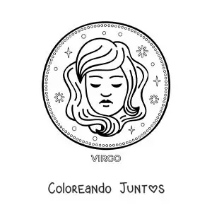 Imagen para colorear del signo zodiacal virgo con estrellas