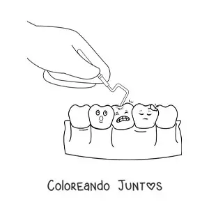 Imagen para colorear del tratamiento de una caries animada