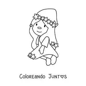 Imagen para colorear de gnomo animado kawaii del signo virgo
