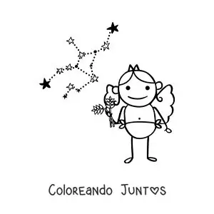 Imagen para colorear de caricatura de un personaje del signo virgo con su constelación