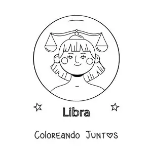 Imagen para colorear de una chica del signo Libra animada