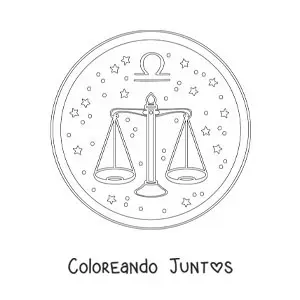 Imagen para colorear del signo de Libra con estrellas