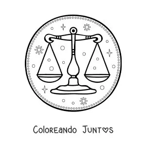Imagen para colorear de balanza del signo Libra con estrellas